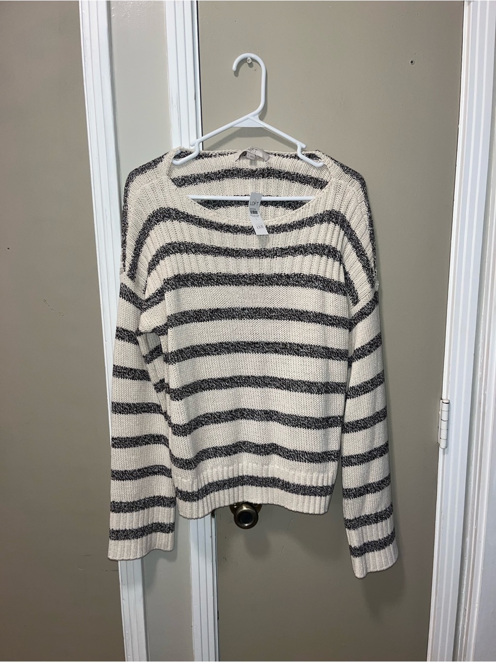 LOFT Striped Crewneck Sweater in Cream and Brown - Picture 2 of 6